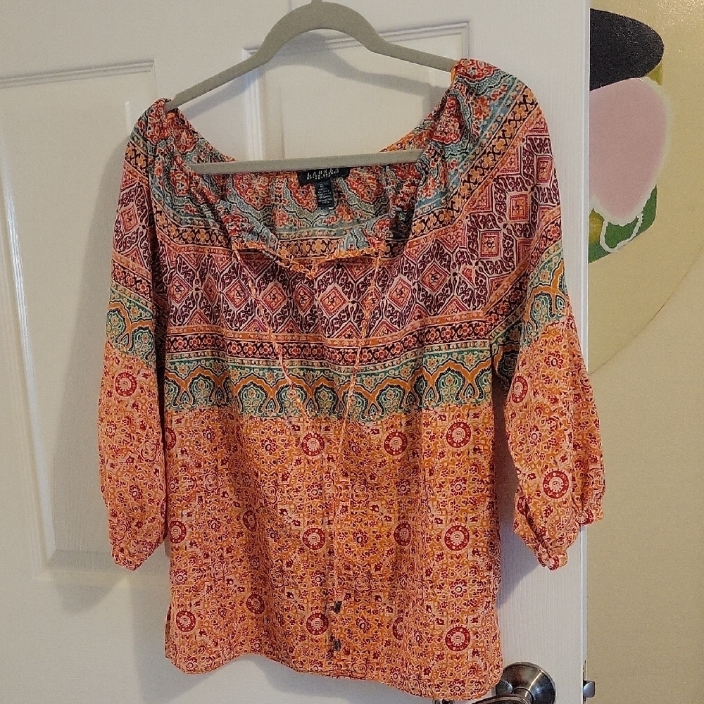 Lauren Ralph Lauren SzPL Aztec earth tone Bohemian 3/4 sleeve blouse - Picture 1 of 4